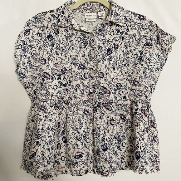 Rachel Zoe Linen Floral Print Boho Ruffle Hem Blouse Top - Picture 1 of 12